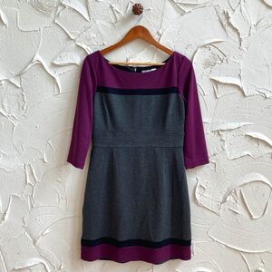 White House Black Market Plum and Grey Dress - 8